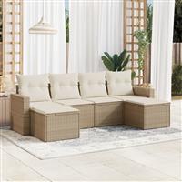 vidaXL 6-delige Loungeset met kussens poly rattan beige