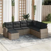 vidaXL 7-delige Loungeset met kussens poly rattan grijs