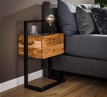 Nachtkastje Rigid | Massief acacia naturel | 2 Lades