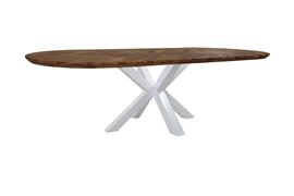 Eettafel Fishbone Elips 200x100x76 cm |Naturel Eiken| Wit Metaal