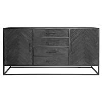 Dressoir Marbella | Zwart Mangohout | Visgraat Motief | 165x85x45 cm