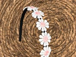 Diadeem - zwarte haarband - madeliefjes lichtroze -bloemen - bloemetjes