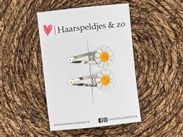 Haarspeldje Flower - daisy - madeliefjes - oranje/geel 2 — 3 cm speldjes goud
