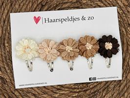 Haarspeldjes Blossem setje 9 - bloemen in bloei - bruintinten — 3 cm speldjes