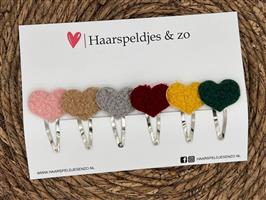 Haarspeldje Teddy setje 4 - pluizig - hartjes — 4 cm speldjes