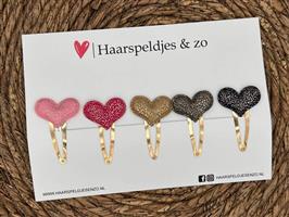 Haarspeldje hearts setje 5 - hartjes - glamour - kerst - decembercollectie - najaar — 5 cm speldjes