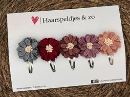 Haarspeldjes Blossem setje 13 - bloemen in bloei - grijs/rood/roze/lila/paars — 3 cm speldjes