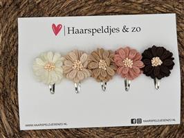 Haarspeldjes Blossem setje 14 - bloemen in bloei - beige/khaki/roze/bruin — 3 cm speldjes