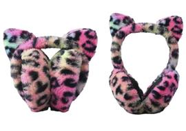 Oorwarmers kind - winter - warm - meisjes - kattenoortjes - leopard - regenboog