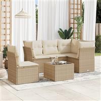 vidaXL 6-delige Loungeset met kussens poly rattan beige