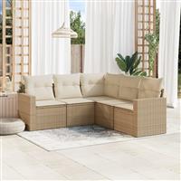 vidaXL 5-delige Loungeset met kussens poly rattan beige
