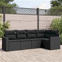 vidaXL 5-delige Loungeset met kussens poly rattan zwart