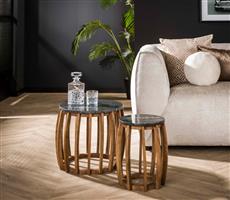 Bijzettafel Set van 2 Midnight | Half Moon | Zwart marmer