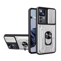 Xiaomi 12T Pro - Card Slot Hoesje met Kickstand en Camera Slide - Pop Grip Cover - Wit