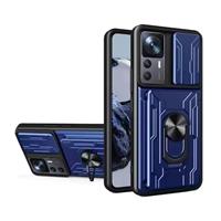 Xiaomi Redmi 11S - Card Slot Hoesje met Kickstand en Camera Slide - Pop Grip Cover - Blauw