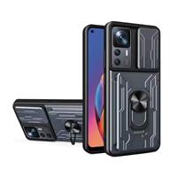 Xiaomi Redmi Note 12 (4G) - Card Slot Hoesje met Kickstand en Camera Slide - Pop Grip Cover - Grijs