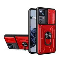 Xiaomi 11T Pro - Card Slot Hoesje met Kickstand en Camera Slide - Pop Grip Cover - Rood