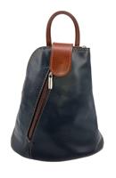 Vera Pelle leren rugzakje Navy met bruine details