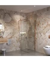 Sanivo Inloopdouche Ronde Hoek Glas 8mm Nano Coating Brons Profiel met Stang (Alle Maten)