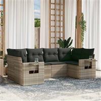 vidaXL 6-delige Loungeset met kussens poly rattan lichtgrijs