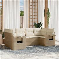 vidaXL 6-delige Loungeset met kussens poly rattan beige