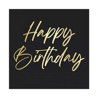 Happy Birthday Servetten Goud Zwart 2 Laags 33cm 20st