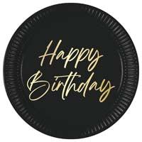Happy Birthday Borden Goud Zwart 23cm 8st