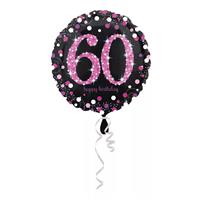 Helium Ballon 60 Jaar Zwart Roze 45cm leeg