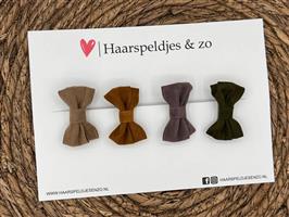 Haarstrik Mila setje 17 - set van vier strikken - suede - alligatorclip - taupe - cognac - lila - gr