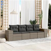 vidaXL 4-delige Loungeset met kussens poly rattan grijs