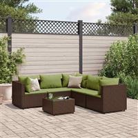 vidaXL 6-delige Loungeset met kussens poly rattan bruin