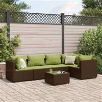 vidaXL 6-delige Loungeset met kussens poly rattan bruin