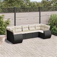 vidaXL 7-delige Loungeset met kussens poly rattan zwart
