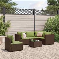 vidaXL 6-delige Loungeset met kussens poly rattan bruin