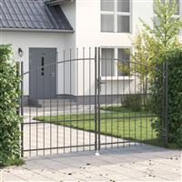vidaXL Tuindeur met Spiraal Top Dubbele Swing Grijs 175x300 cm Staal