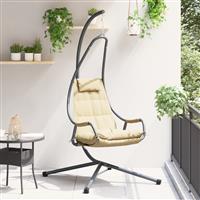 vidaXL Hangstoel met standaard en kussen - Beige staal