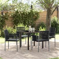 vidaXL 5-delige tuinset met kussens zwart poly rattan