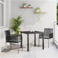 vidaXL 3-delige Tuinset met Eettafel en Kussens, Zwart Poly Rattan