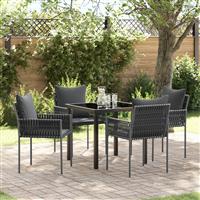 vidaXL 5-delige tuinset met kussens zwart poly rattan