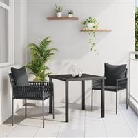 vidaXL 3-delige tuinset met kussens zwart poly rattan