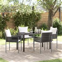 vidaXL 5-delige Bruine Tuin Eettafelset met Kussens in Poly Rattan