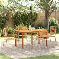 vidaXL 5-delige tuinset in beige poly rattan en acacia