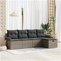 vidaXL 5-delige Tuinbankenset met kussens poly rattan grijs