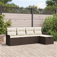 vidaXL 5-delige Ligbed Set met Kussens Bruin Poly Rattan
