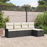 vidaXL 5-delige Tuinbankenset met kussens poly rattan zwart