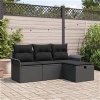vidaXL 4-delige Tuinbankenset met kussens poly rattan zwart