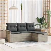 vidaXL 4-delige Tuinbankenset met kussens poly rattan lichtgrijs