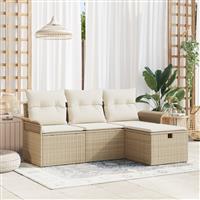 vidaXL 4-delige Tuinbankenset met kussens poly rattan beige
