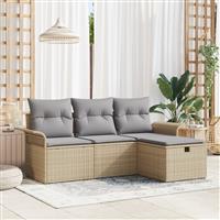 vidaXL 4-delige Tuinbankenset met kussens poly rattan beige