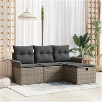 vidaXL 4-delige Tuinbankenset met kussens poly rattan grijs